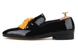 Black Patent Leather With Gold Tassels