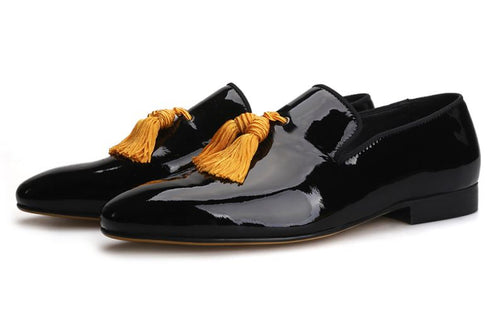 Black Patent Leather With Gold Tassels