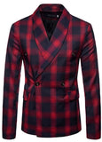 Red Plaid Double Breasted Blazer